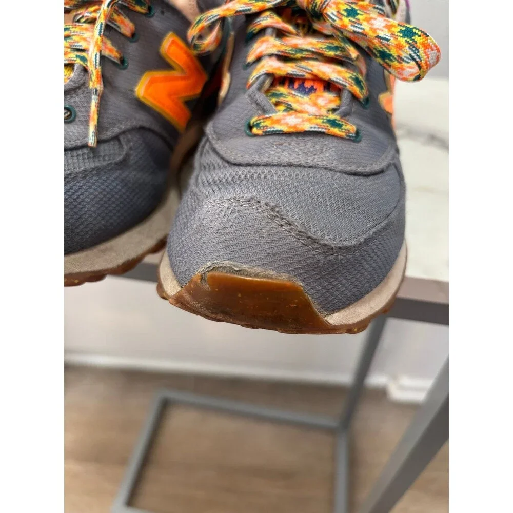 New Balance 574 Grey Orange Sneakers Mens Size 7.5 Athletic Running Shoes